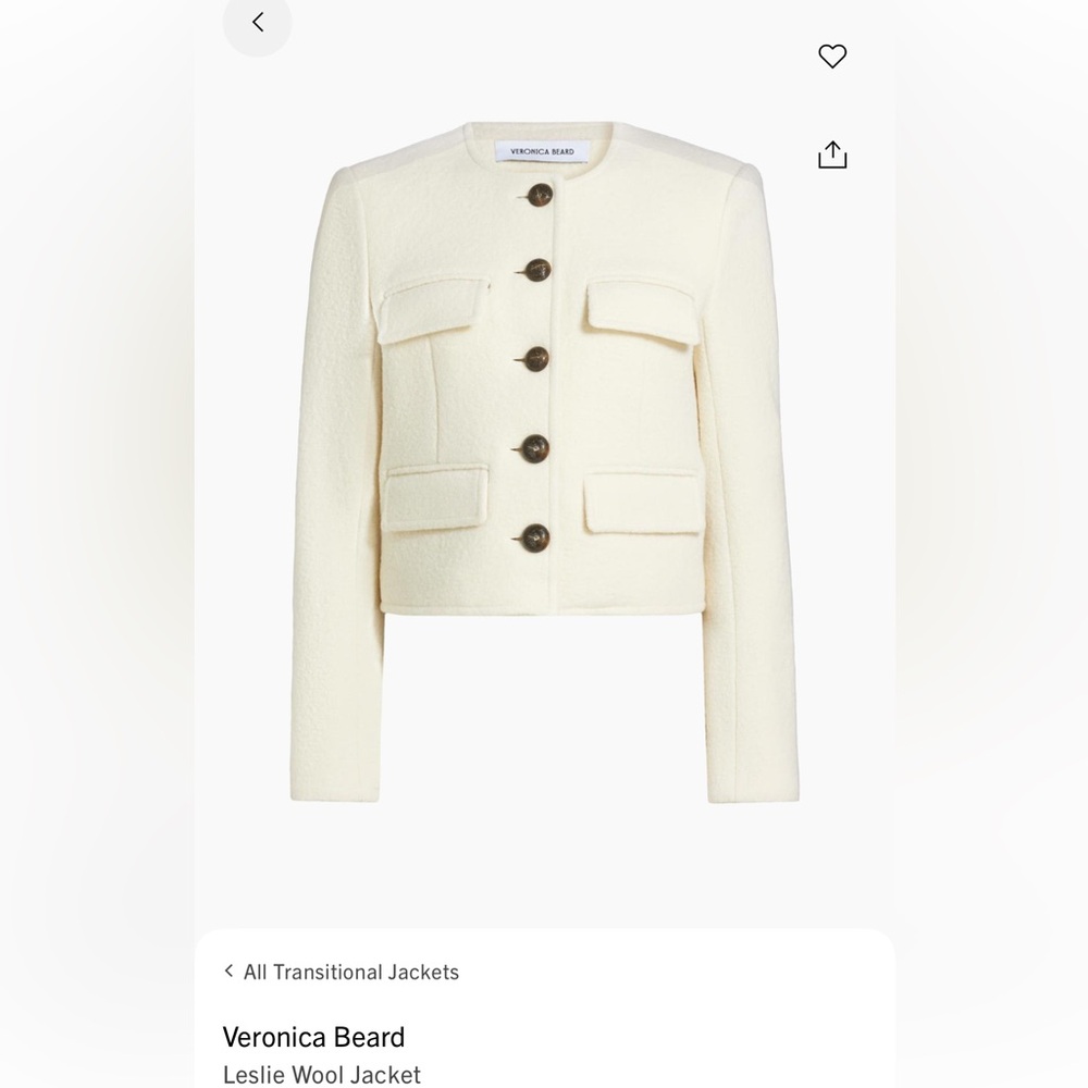 Veronica Beard Cream Wool Cropped Button Jacket